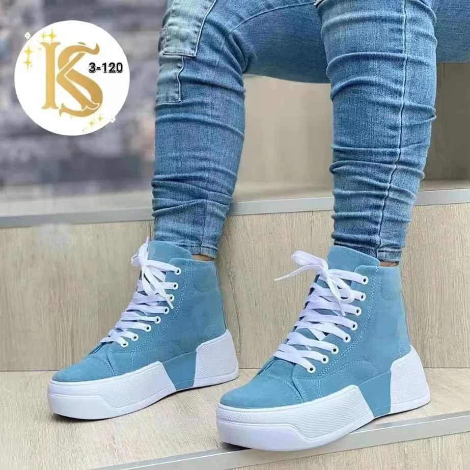 

New Women Boots Ladies Chunky Heel Platform Round Toe Shoes Denim Ankle Women Boots Jeans Casual High-top Sneakers Women's Shoes