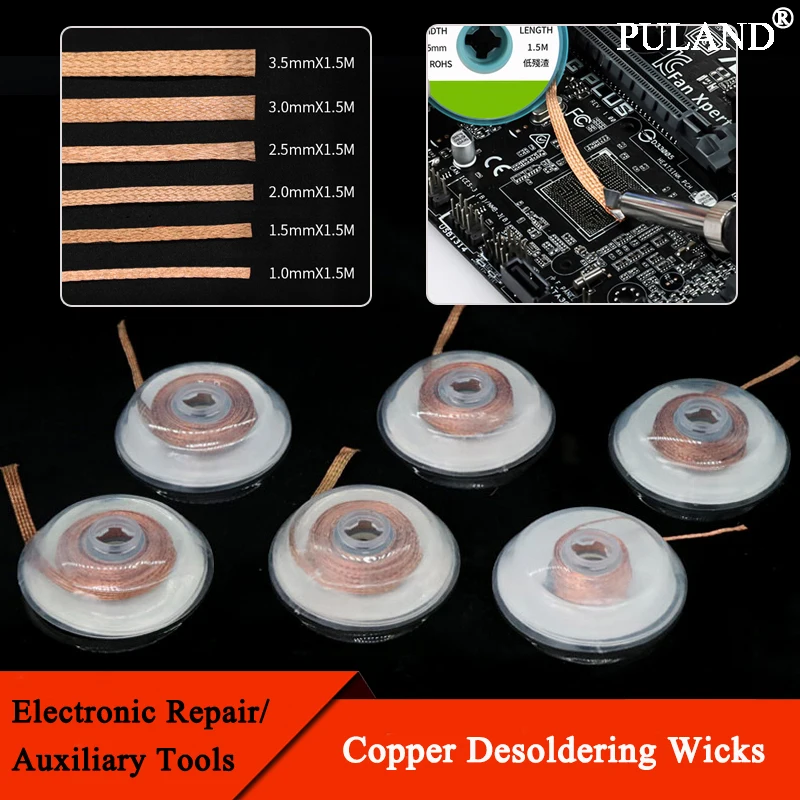

1 ~ 10 шт., медный фитиль для распайки, длина 1,5 м, плетеная сетчатая лента, точка сварки, провод для пайки, оловянный свинцовый шнур, инструмент для удаления припоя