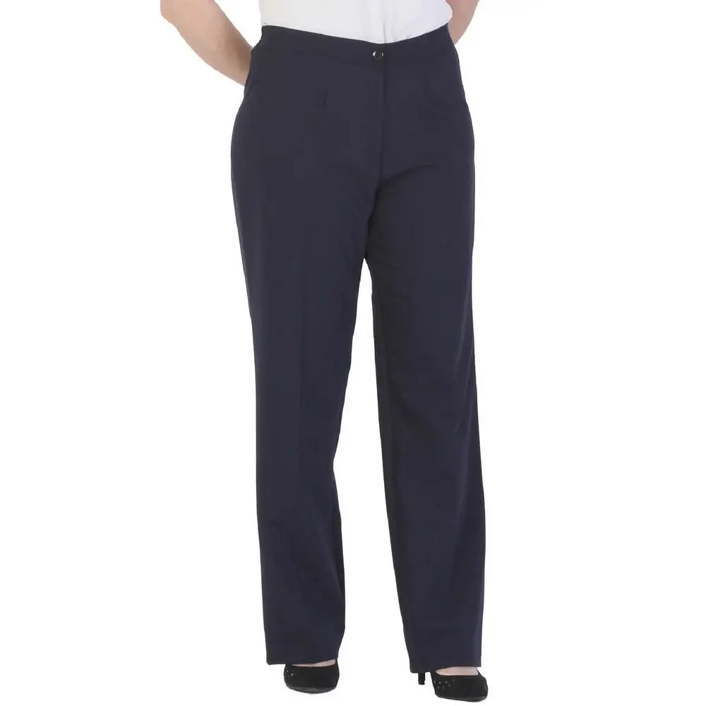 F1812women large size pants Nvr1280 fabric Normal elastic detail waist straight leg wrist size pocket zipper closure brown black