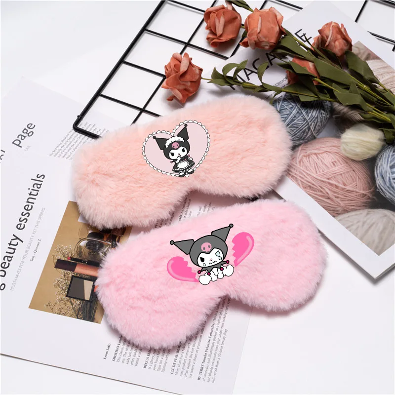 

Sanrio Kuromi Eye Mask with Imitation Rabbit Fur Surrounding, Light-blocking and Comfortable Plush Lunch Break Eye Mask Gift