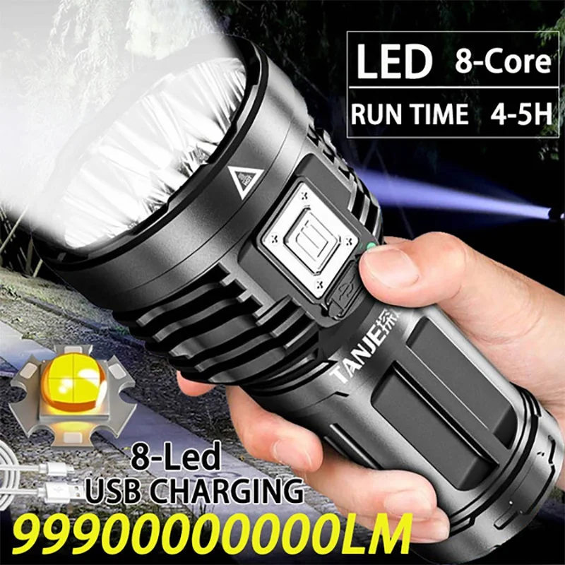 

8 LED Super Bright Flashlight Outdoor Portable Powerful Usb Rechargeable Searchlight COB Side Light Built In Battery Camping