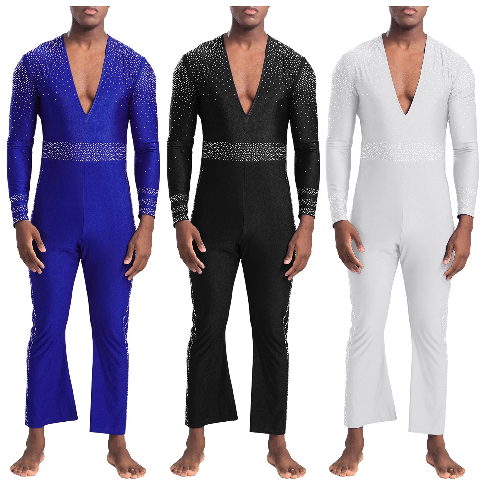 Мужской комбинезон с блестящими стразами для фигурного катания в