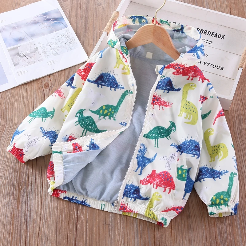 

Весенний кардиган на молнии для мальчиков и девочек, ветровка с длинным рукавом и изображением динозавра, 2022