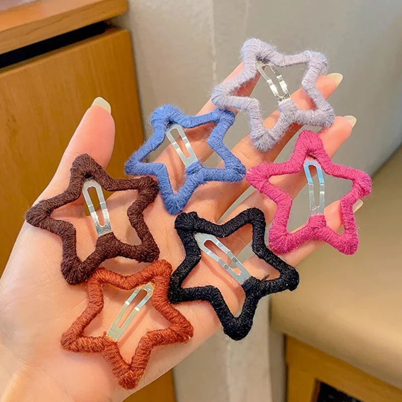 

Women Girls Hairpins Hair Clip Pins Wrapped with Yarn Star-shaped Snap Handmade Sweet Accessories