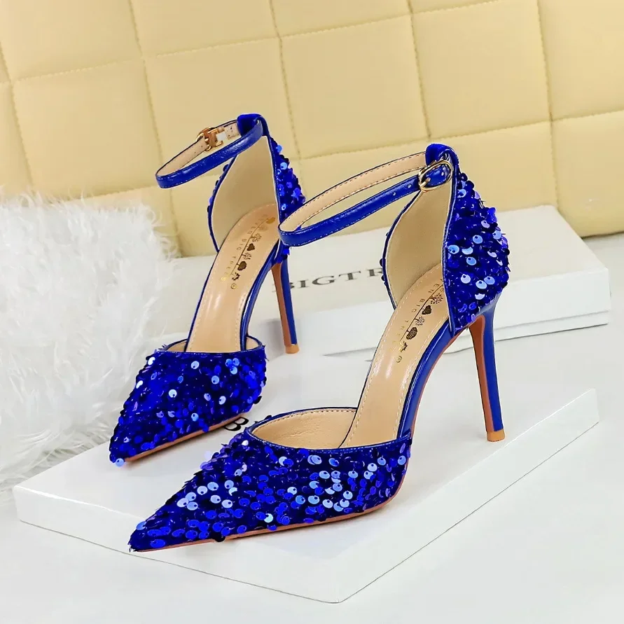 Босоножки BIGTREE женские с блестками пикантные туфли-лодочки заостренным носком на