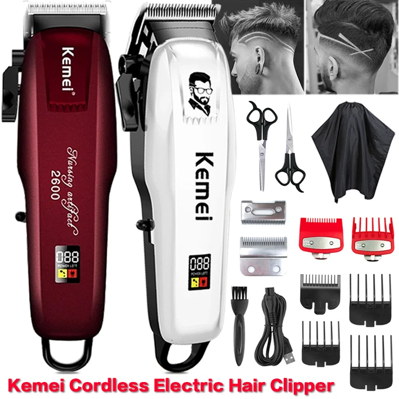 

Kemei Hair Clipper Men's Electric Hair Trimmer Barber Clipper Cordless Haircut Machine Professional Fast Charge With LCD Display