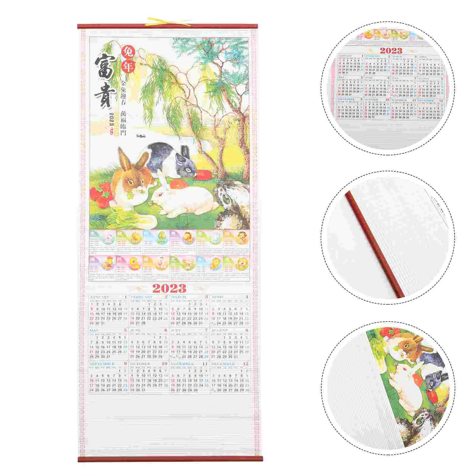 

Календарь китайский настенный год подвесной кролик новый ежемесячный лунный ежедневный традиционный планировщик прокрутки 2023 декоративн...