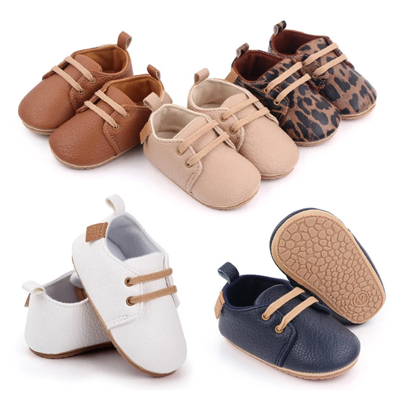 

Newborn Baby Boy Girl Leather Shoes Infant First Walkers Footwear Rubber Non-slip Toddler Baby Retro Shoes 3 6 9 12 18M