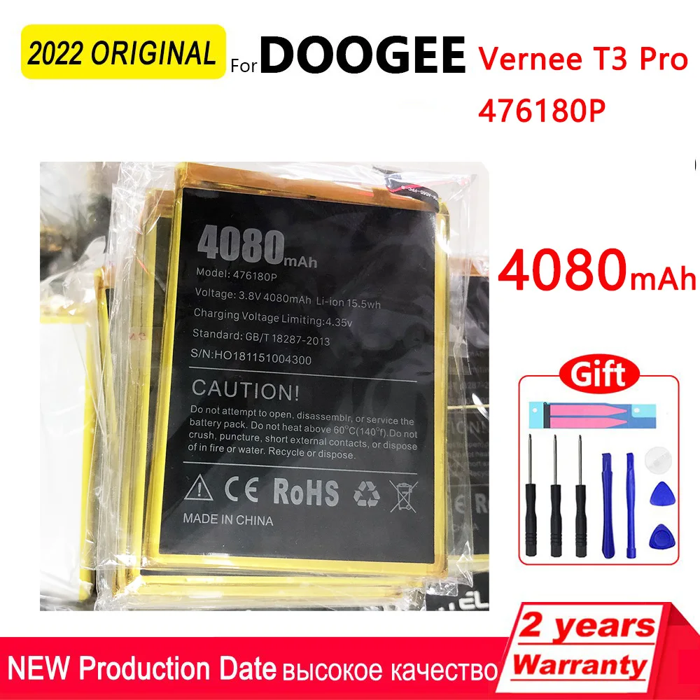 

2023 Year 3.8V 15.5wh Original 4080mAh 476180P Battery For Doogee Vernee T3 Pro Mobile Phone Replacement Batteries