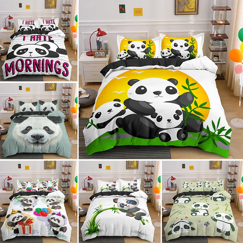 

Cartoon Panda 3D Bedding Set Printed Cute Animal Duvet Cover Sets Single Full Queen King Size Bedclothes For Adult Kids Gifts