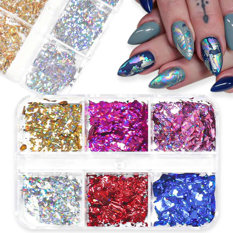 

Super Sparkly Laser Foil Nails Glitter Sequins Irregular Aluminum Gold Silver Design Set Nail Flake Gel DIY Manicure Accessories