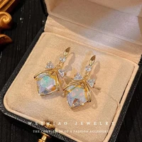 2022 new inlaid zircon pink gold colour bow love earrings for women personality fashion earrings wedding jewelry birthday gifts