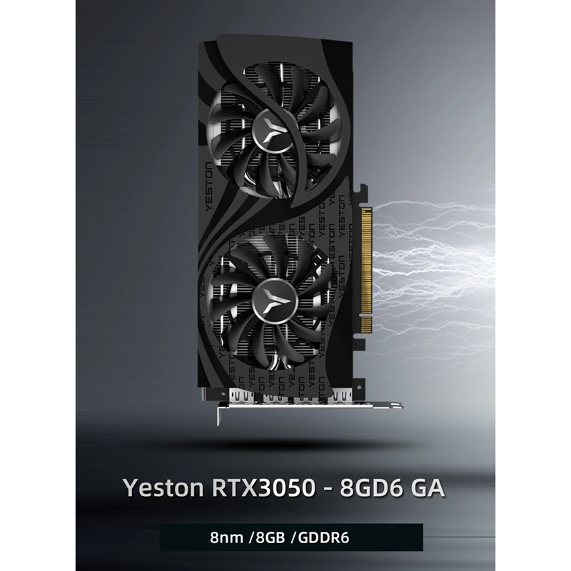 

Игровая видеокарта Yeston RTX3050 8G D6, 1552 МГц, два вентилятора, PCI-E 1777 X8, видеокарта для настольного ПК