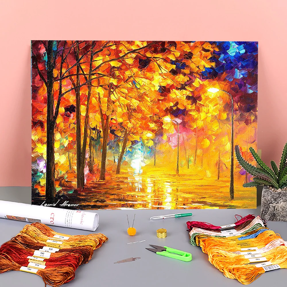 

Осенняя ткань с принтом в парке 11CT вышивка крестиком DIY Вышивка DMC нитки ручная работа хобби рукоделие Волшебная рукоделие
