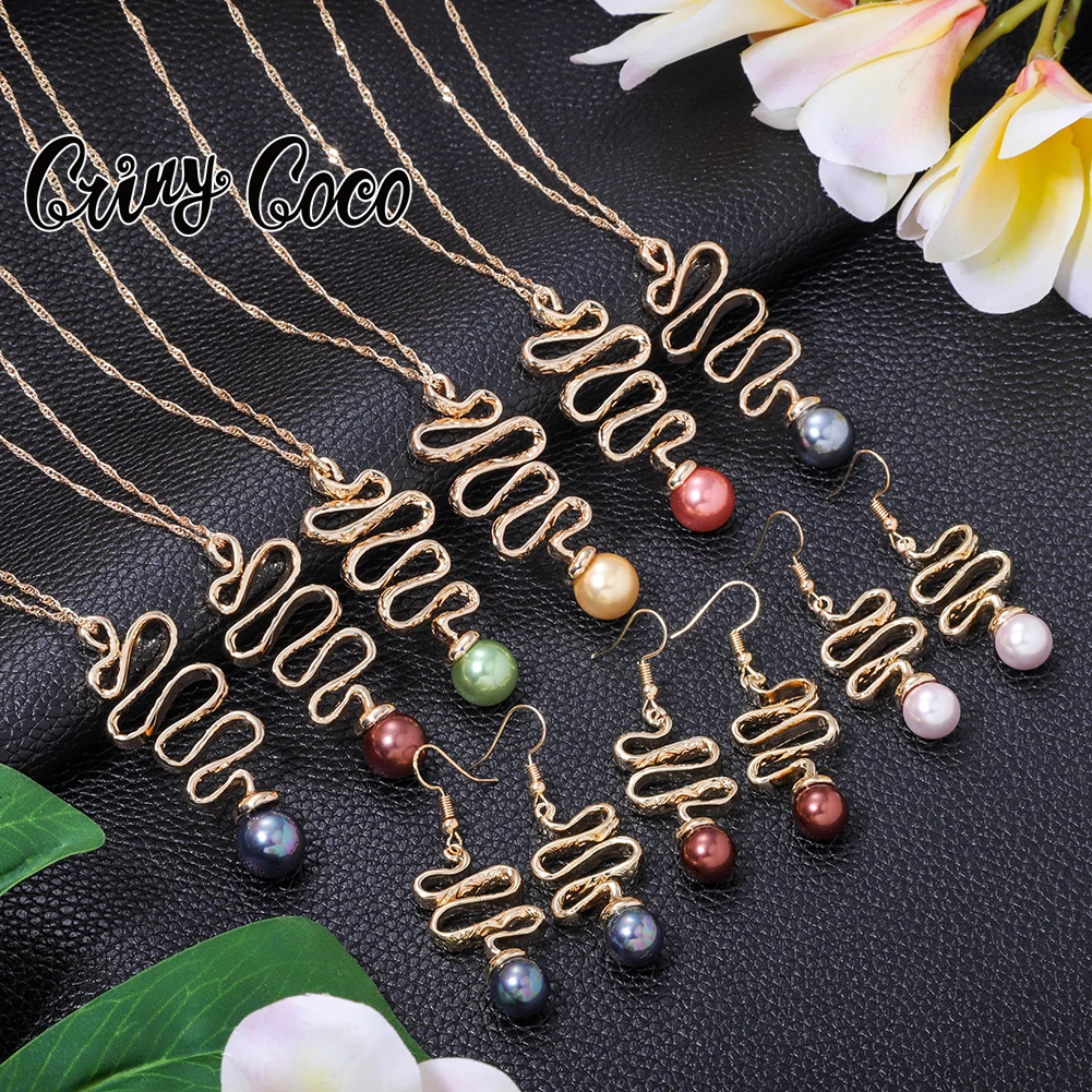 

Cring Coco Hawaiian Jewelry Sets Polynesian Samoan Different Pearl Colors Pendant Necklace Set Geometric Earrings for Women 2022