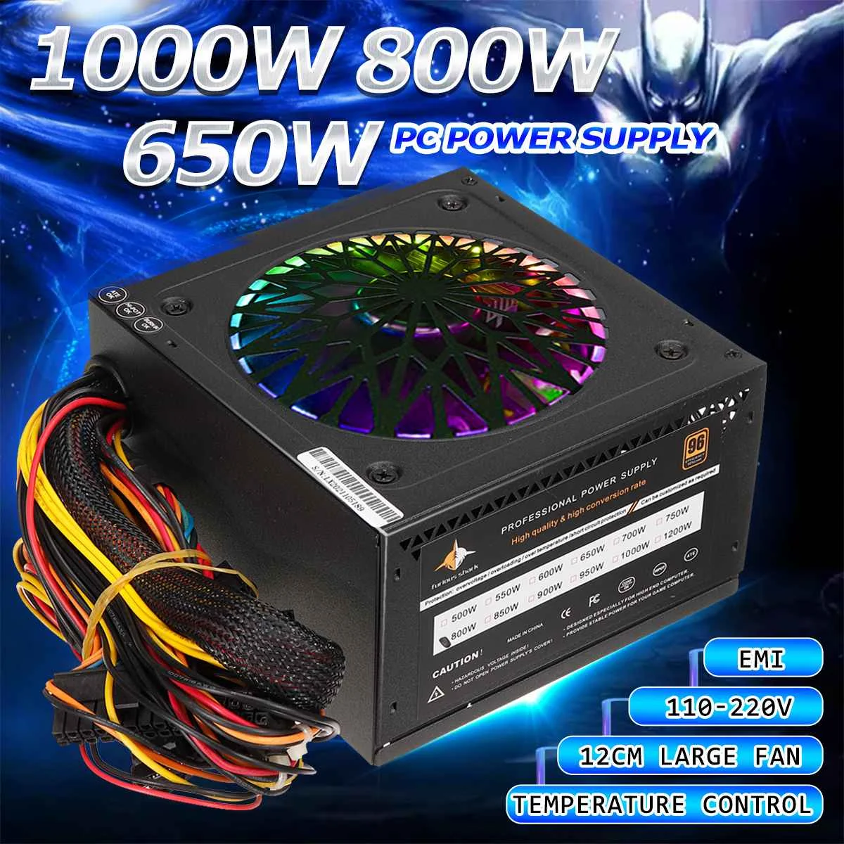 

Блок питания для ПК 650/800/1000 Вт пассивный источник питания PFC 12 см RGB бесшумный вентилятор компьютерный игровой блок питания EMI 110/220 В вилка для...