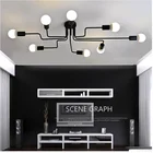 Люстра из кованого железа с несколькими стержнями для гостиной, винтажные светильники, промышленные светильники, нордические светильники для дома