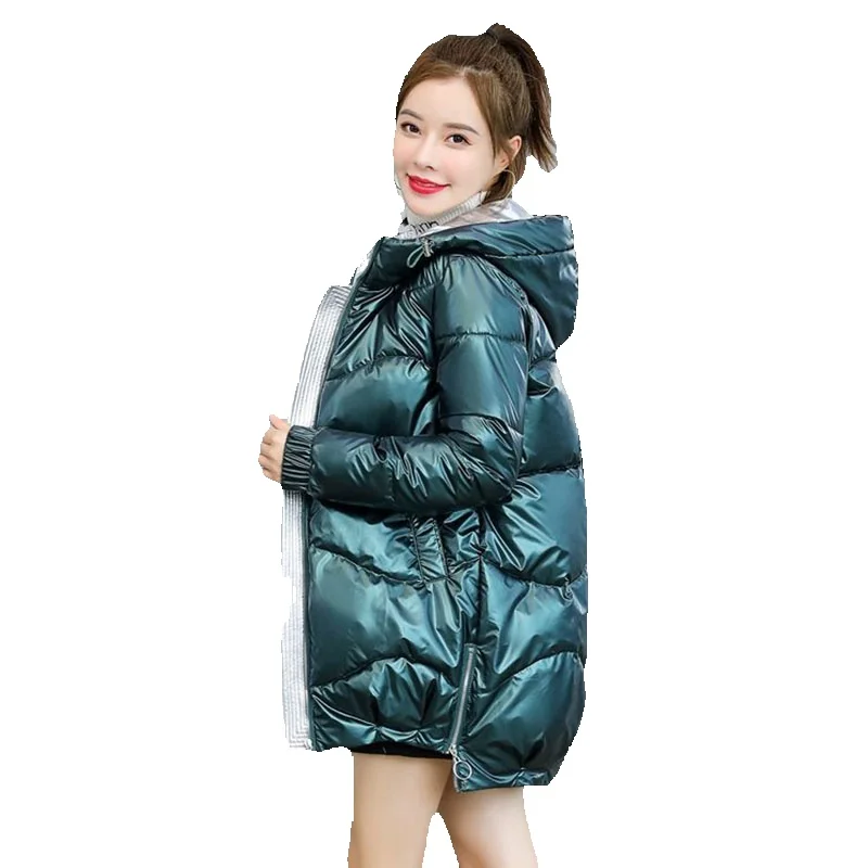 

Shiny Winter Jacket Women 2023 New Fashion Winter Parka Coat Women Mid-length Loose Hooded Thick Warm Women's Clothing