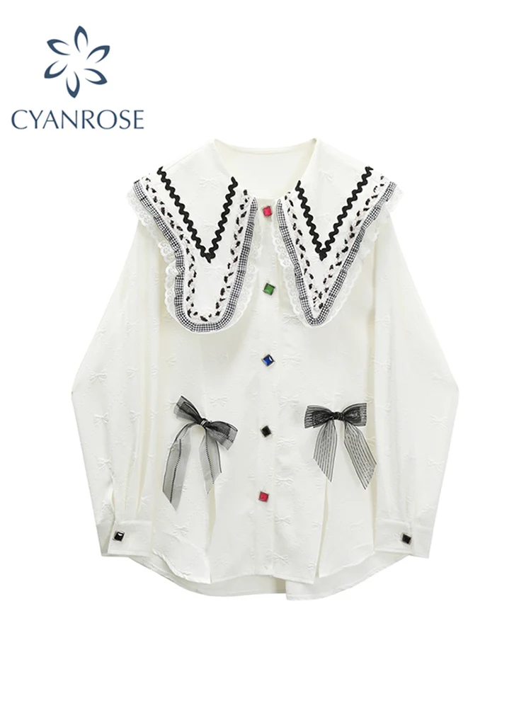

Doll Coll Shirts Women White Simple New Arrival 2022 Autumn Korean Style Chic Trendy Casual Blouses Elegant Vintage Womens