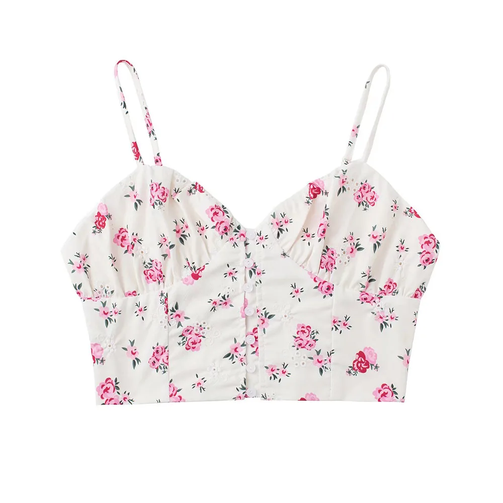 

Женский льняной корсет с цветочным принтом, однобортный винтажный топ с воротником-сердечком, Женская майка на бретельках, 2022