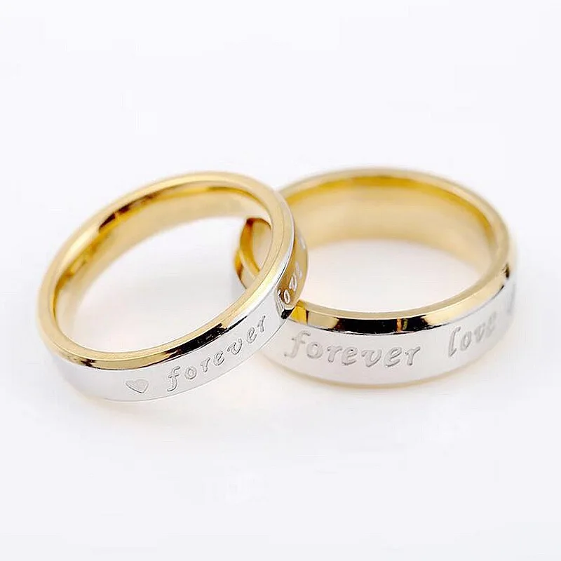 Couple Titanium Steel Gold-Plating Ring Inscription “Forever LOVE ”Ladies Men Promise Rings Valentine'S Day Gift Jewelry images - 6