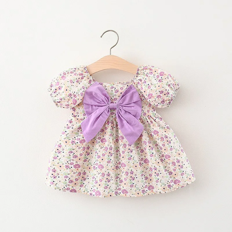 Girls skirt Dress Summer new Baby floral short-sleeved 2 3 4 5 6 7 Years princess bow tie