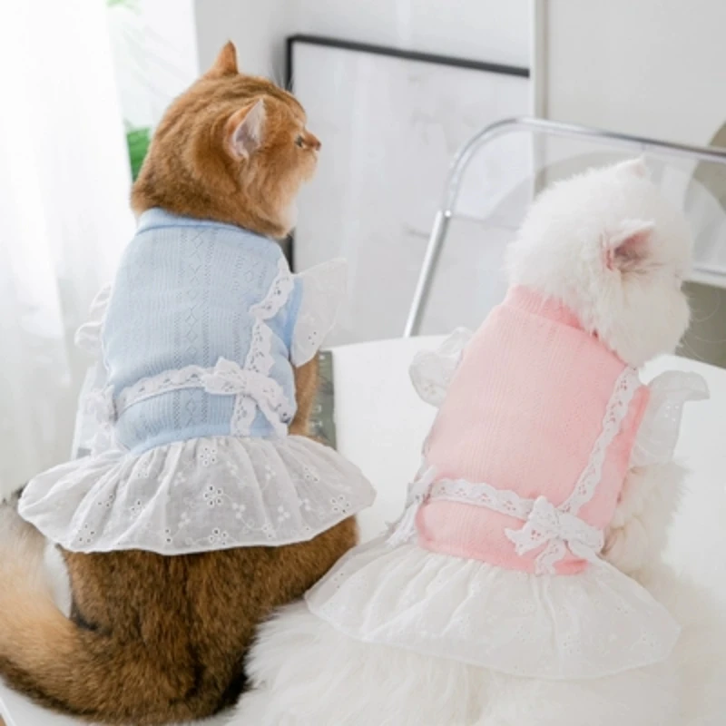 Платье принцессы с маленьким котенком на весну и осень марионетка голубая кошка