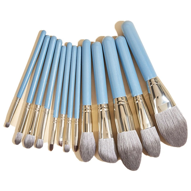 

12Pcs/Set Wooden Makeup Brushes Set Foundation Face Blush Powder Concealer Eyelash Eyeshadow Luxury Cosmetics Tools Blue