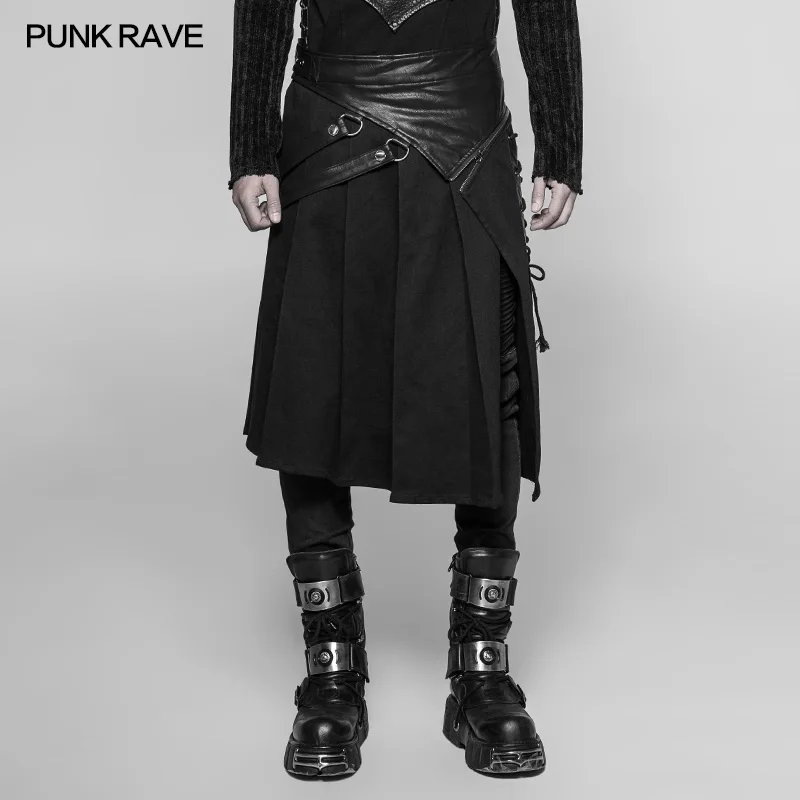 PUNK RAVE Gothic Steampunk Men Skirt Vintage Japanese Removable Cosplay Men's Half Skirt Pants
