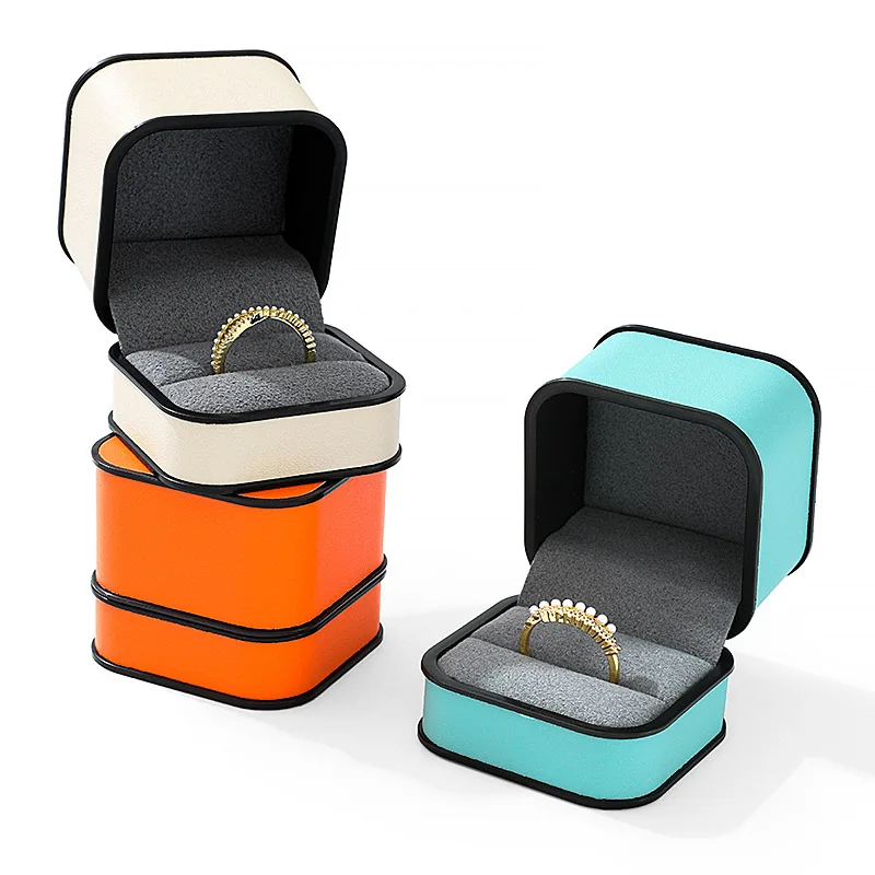 Новая модная кожаная восьмиугольная коробка для колец Высококачественная