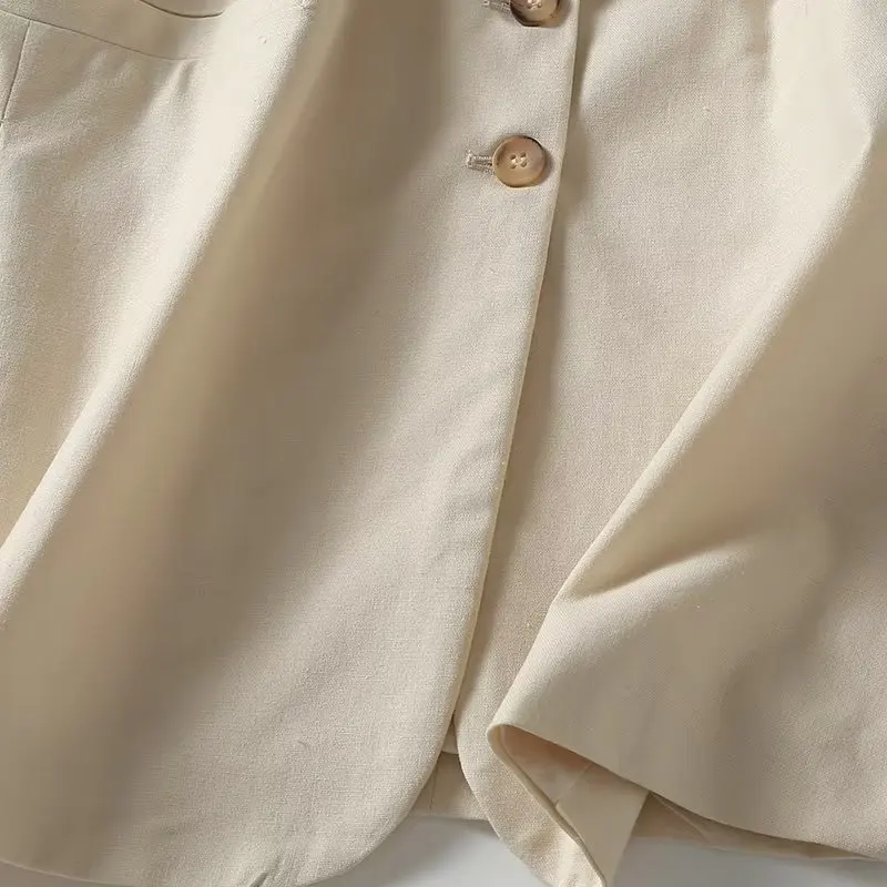 Elmsk French Simple Ladies Single  Vest Fashion Beige Breasted Color Sleeveless Blazers Women Tops