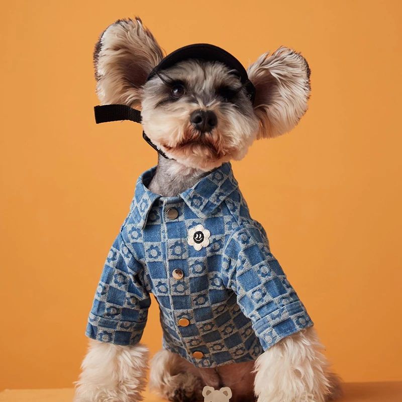 

Summer Dog Hoodie Thin Denim Shirt Breathable Bichon Frise French Bulldog Schnauzer Pet Clothes Casual Coat