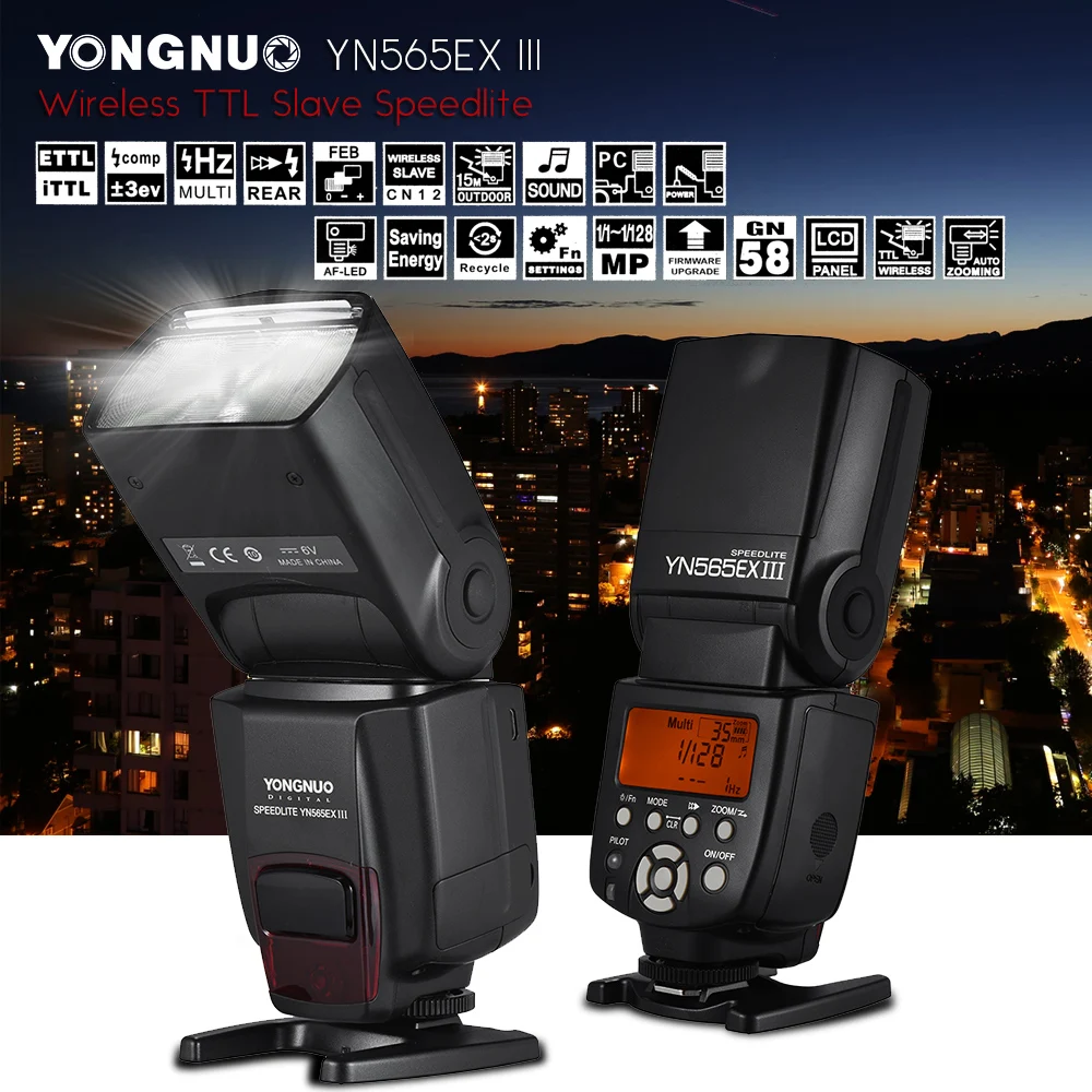 

YONGNUO YN-565EX III/C/HD Wireless TTL Flash Speedlite for Nikon D7500 D7200 D7100 D5600 Canon 500D 550D 600D DSLR Camera