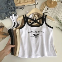 pearl diary summer assorted colors printing letter vest crop top korean version u neck thin tops women all match sleeveless top