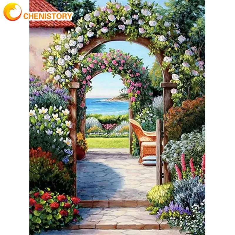 

CHENISTORY Crystal 5D Diamond Painting Frame Town Scenery Cross Stitch Kits Diamond Mosaic Diy Gift Wall Art For Adult Flower