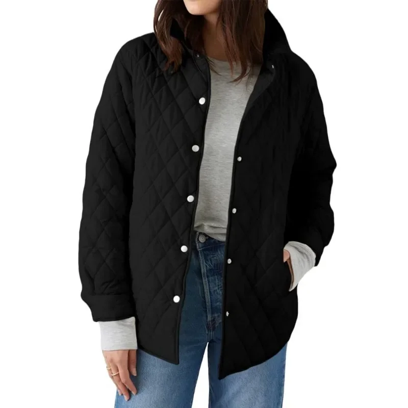 

Женская теплая осенняя куртка с длинным рукавом и карманами, Легкая стеганая куртка с воротником-стойкой, однобортное пальто с хлопковой подкладкой