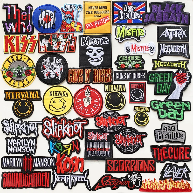 

A Rock band Heavy Metal Band banner Patch Badges Embroidered Applique Sewing Iron On Badge Clothes Garment Apparel Accessories