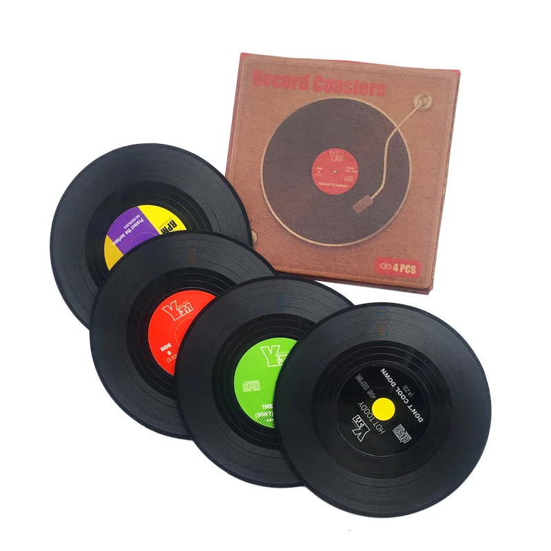 

2/4/6 PCS Environmental Plastic Vinyl Record Table Placemats Simple and Creative Mug Coaster Heat-resistant Cup Coasters Mats