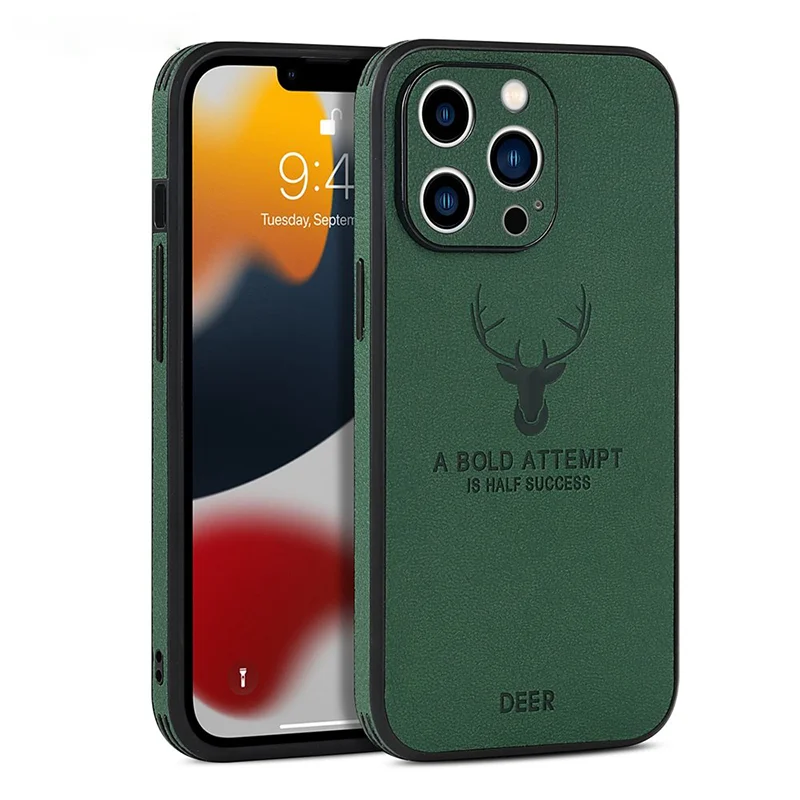 

Luxurious PU Leather Case For iPhone 14 13 11 12 Pro Max XR X XS Plus Deer Pattern Soft Business Lens Protection Phone Cover