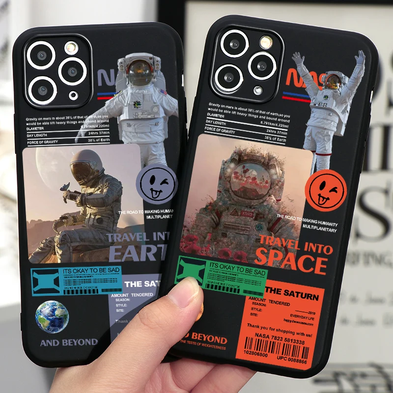 

Universe Space Astronaut Case for IPhone 13 12 11 Pro Xs Max Mini X XR 7 8 Plus SE 2020 Lens Protective Soft Silicone Back Cover