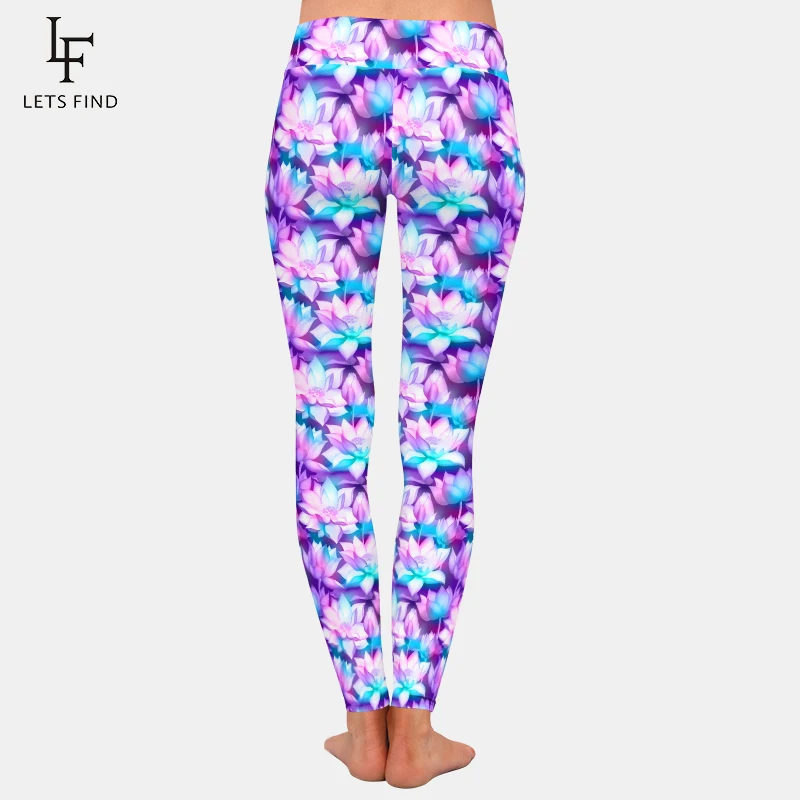 LETSFIND Beautiful Lotus Flower Printing Leggings Fashion High Waist High Quaility Women  Women Fitness Leggings