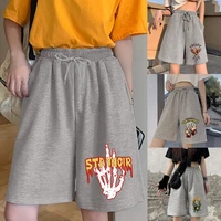 female fashion shorts female students harajuku simple shorts female funny gesture printing elastic band casual cropped pants