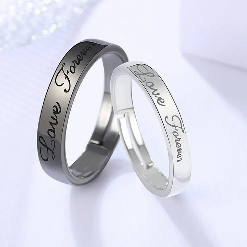 

2PCS/Set Romantic Couple Rings for Women Men Punk Lettering Black White Forever Love Promise Wedding Ring Valentine'S Day Gift
