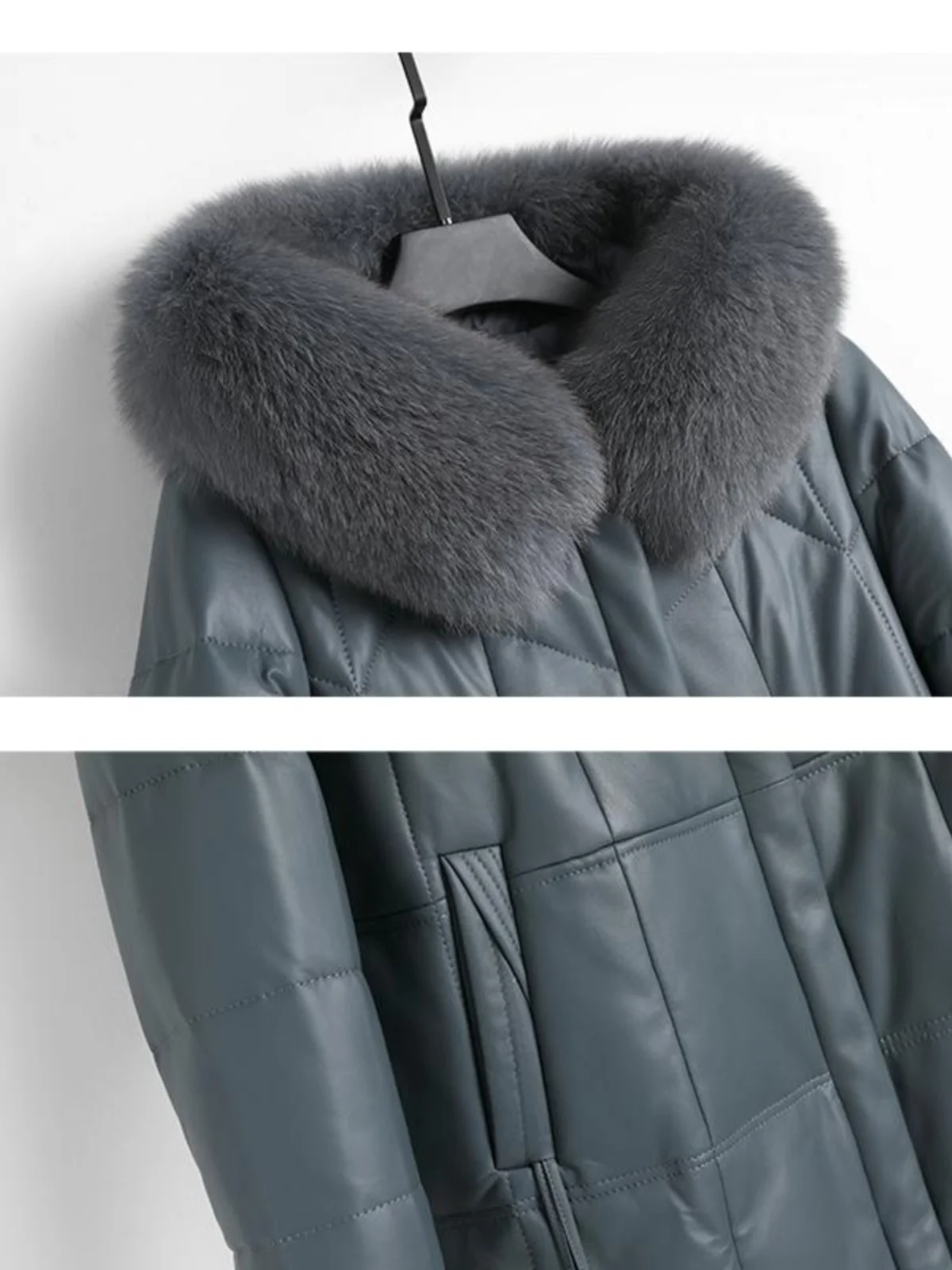 Haze Blue толстый меховой воротник из овчины новинка 2024 зимняя женская облегающая