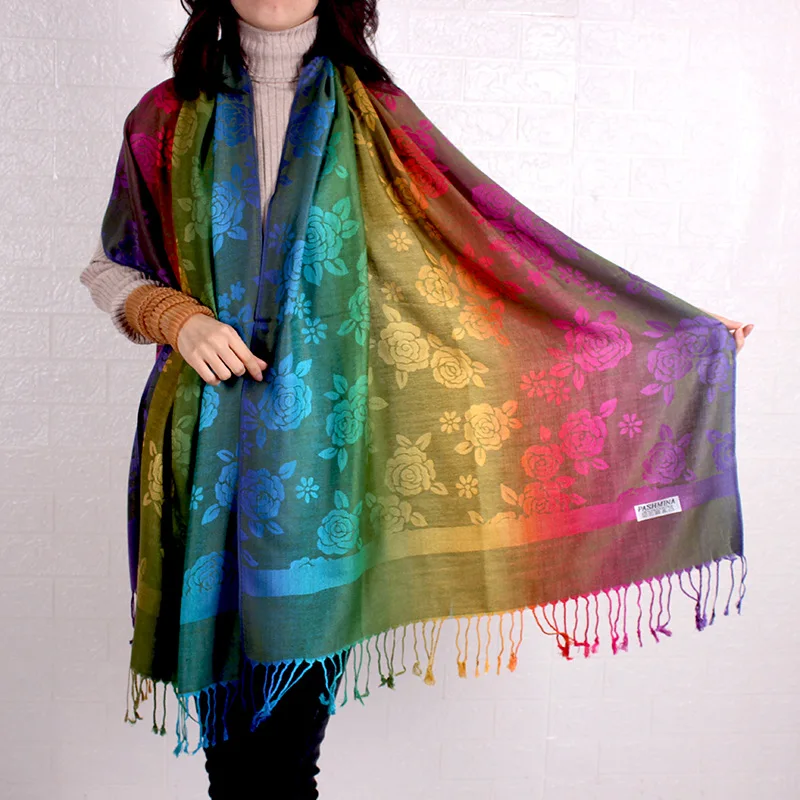 Элегантный женский жаккардовый шарф с перьями и кисточками Женский хлопковый