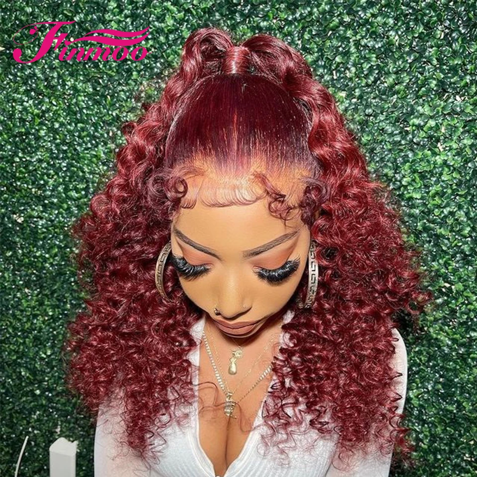 Burgundy kinnky Curly Lace Front Wig Human Hair Wigs For Woman Red Cherry 13x4 Lace Wig Pre Plucked Curly Brazilian Hair Remy