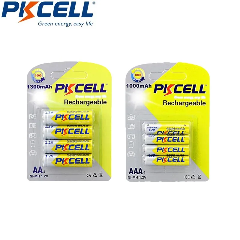 

4Pcs/1Card PKCELL AA 1300mah NIMH 1.2V Rechargeable Battery And 4Pcs/1Card AAA 1000mah NIMH 1.2V Rechargeable Battery With 1box