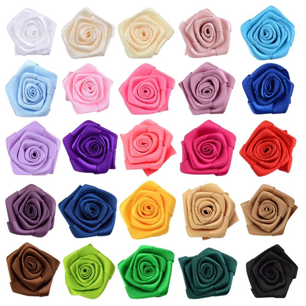 

120Pcs/Lot 25 colors 1.3-1.4" Satin Flowers,DIY Ribbon Flower Girls headband Hair Clip,Rose Flowers Rosette Accessories