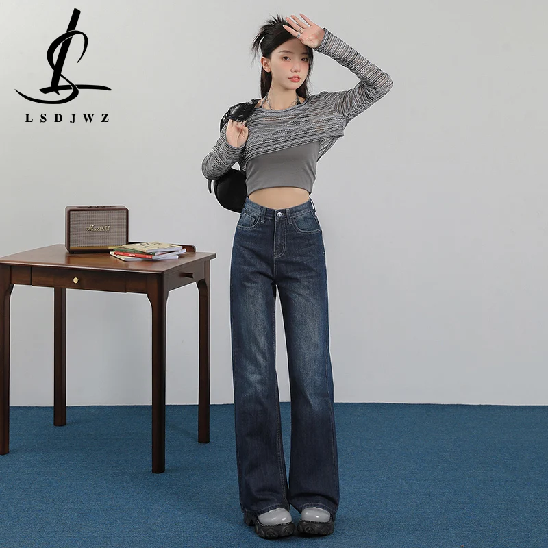 

Vintage Clothes Straight Leg Jeans Woman High Waist Newjeans Women's Pants Streetwear Y2k Korean Fashion Female Clothing Baggy