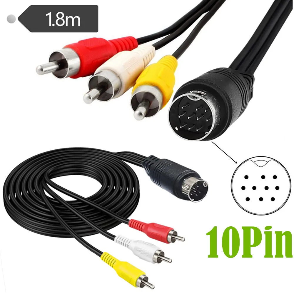 

S-Video Cable Mini 10Pin DIN to 3RCA Video Cables AV cable S Terminal 10pin to 3RCA cable